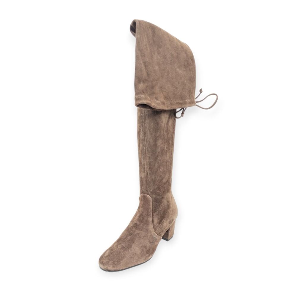 Stuart Weitzman Tieland Boots 4.5 Brown Suede Over Knee Block Heel Luxury